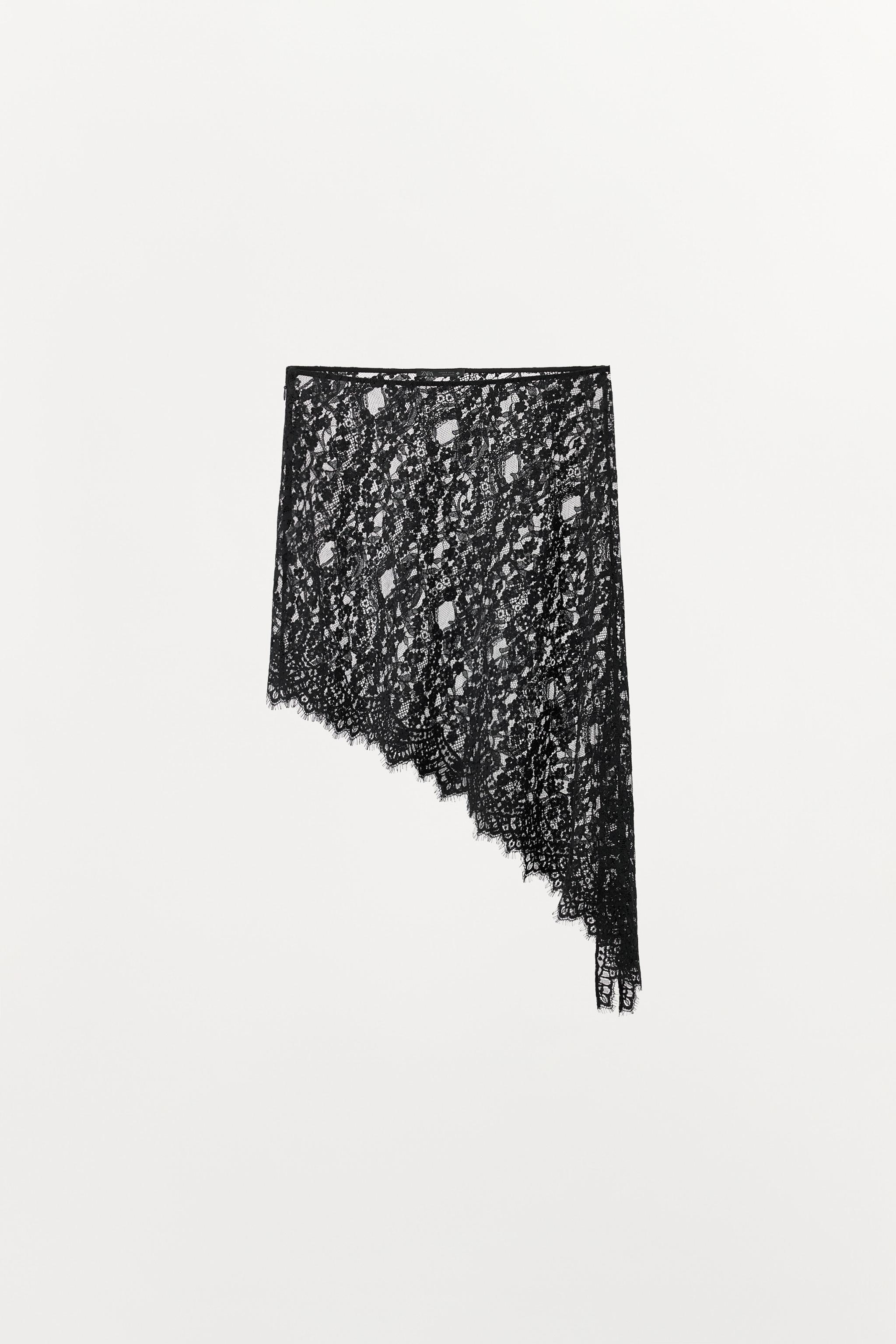 ASYMMETRICAL LACE MIDI SKIRT